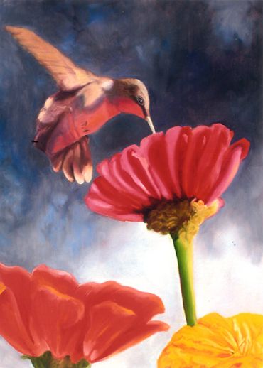 Original oil painting of Ruby-Throated Hummingbird