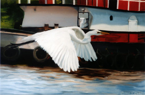 Original oil painting of Great Egret