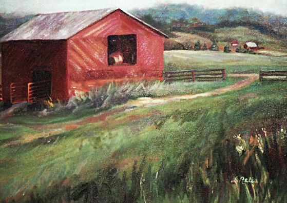 Original oil painting of a barn on Settiwig Road in North Carolina