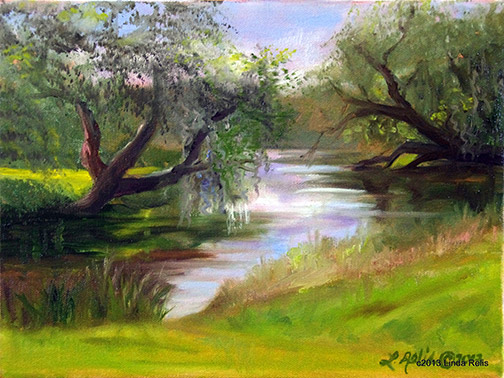Original oil painting of river at White City Park, Florida